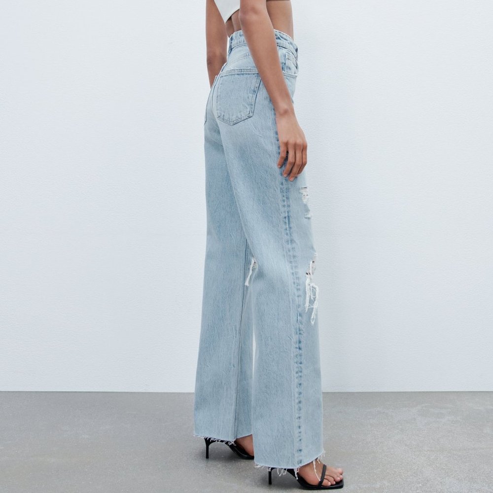 Zara Ripped Wide Leg Jeans - Picture 6 of 11